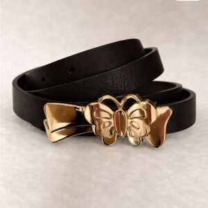 Olé Brand Brown Leather Belt, Gold Tone Butterfly Buckle